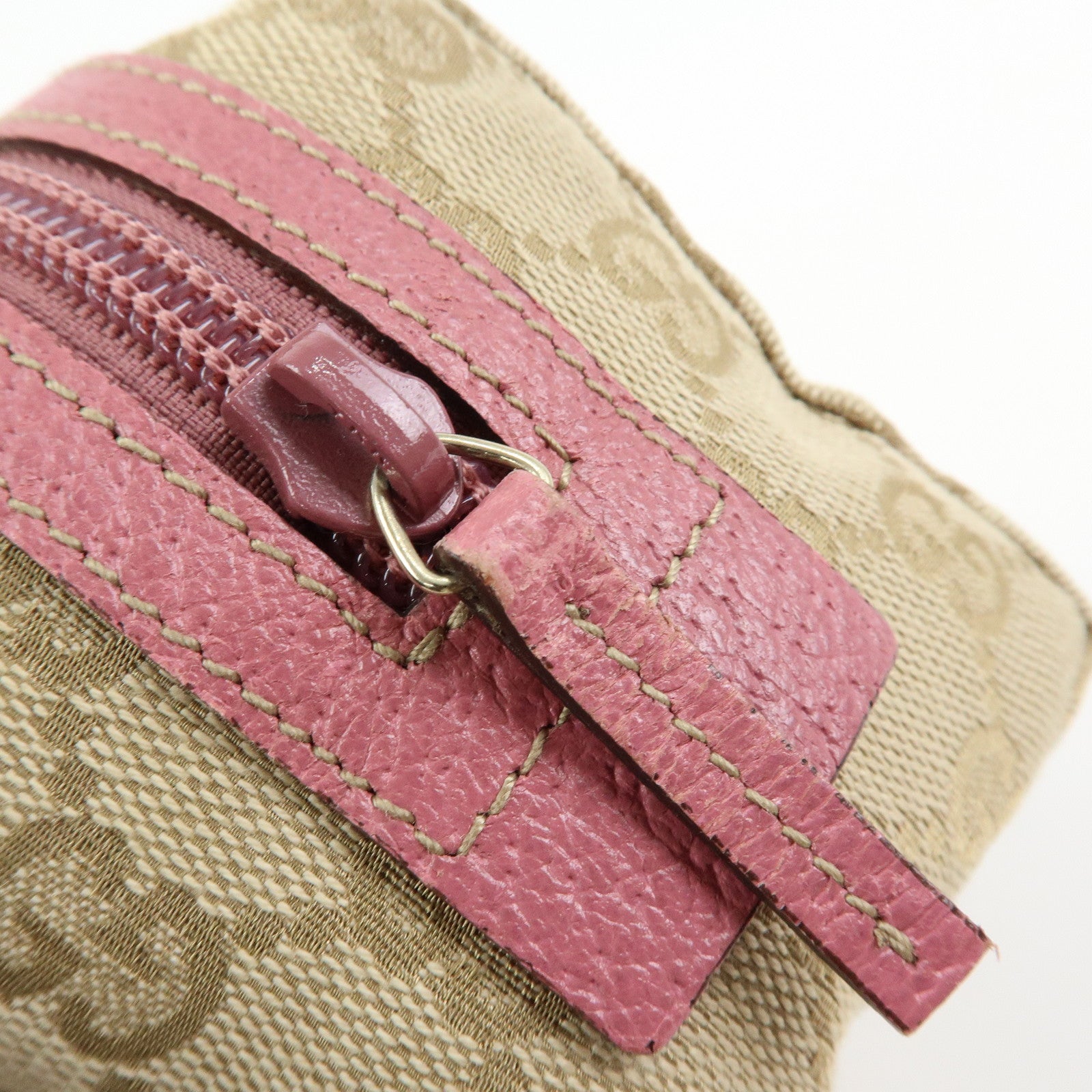 GUCCI GG Canvas Leather Pouch Cosmetic Case Beige Pink 29595