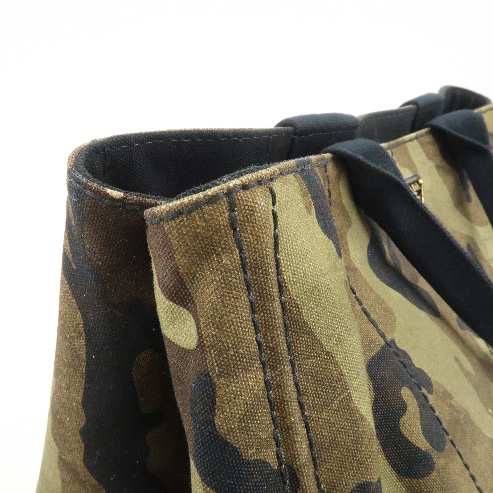 PRADA Triangle Logo Canapa Large Canvas Tote Hand Bag Khaki BN1872