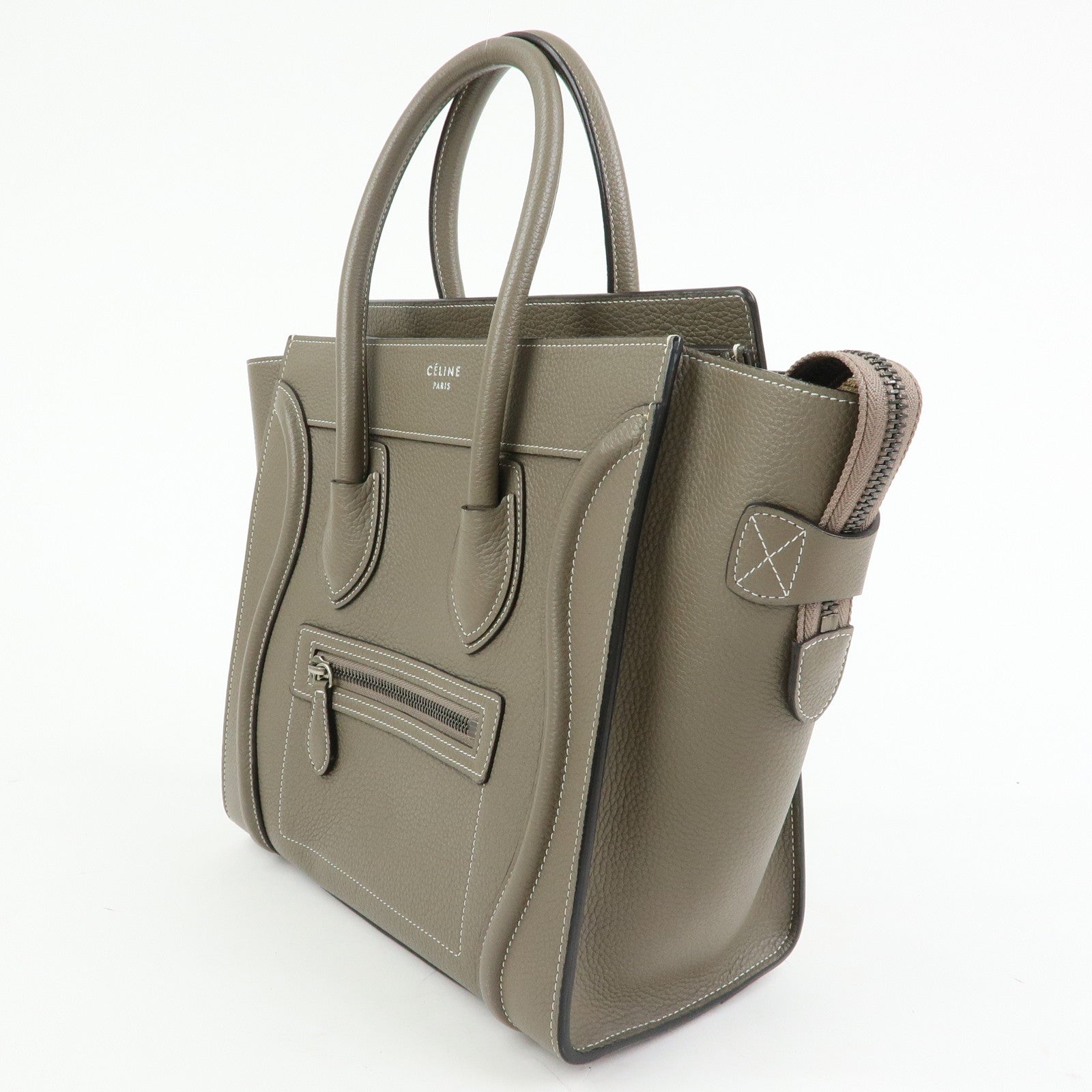 CELINE Luggage Micro Shopper Calf Leather Hand Bag Gray