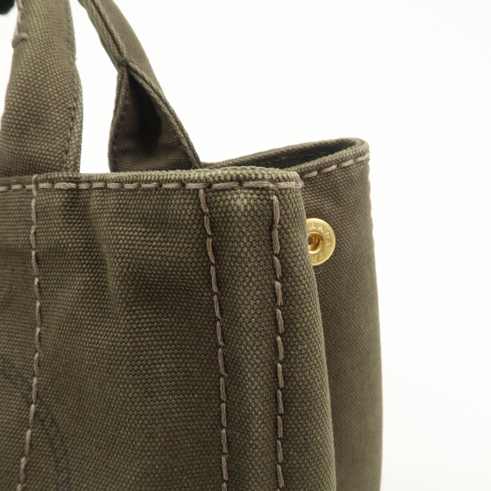 PRADA Canapa Mini Canvas Bag Hand Bag Tote Bag Khaki BN2439 Used