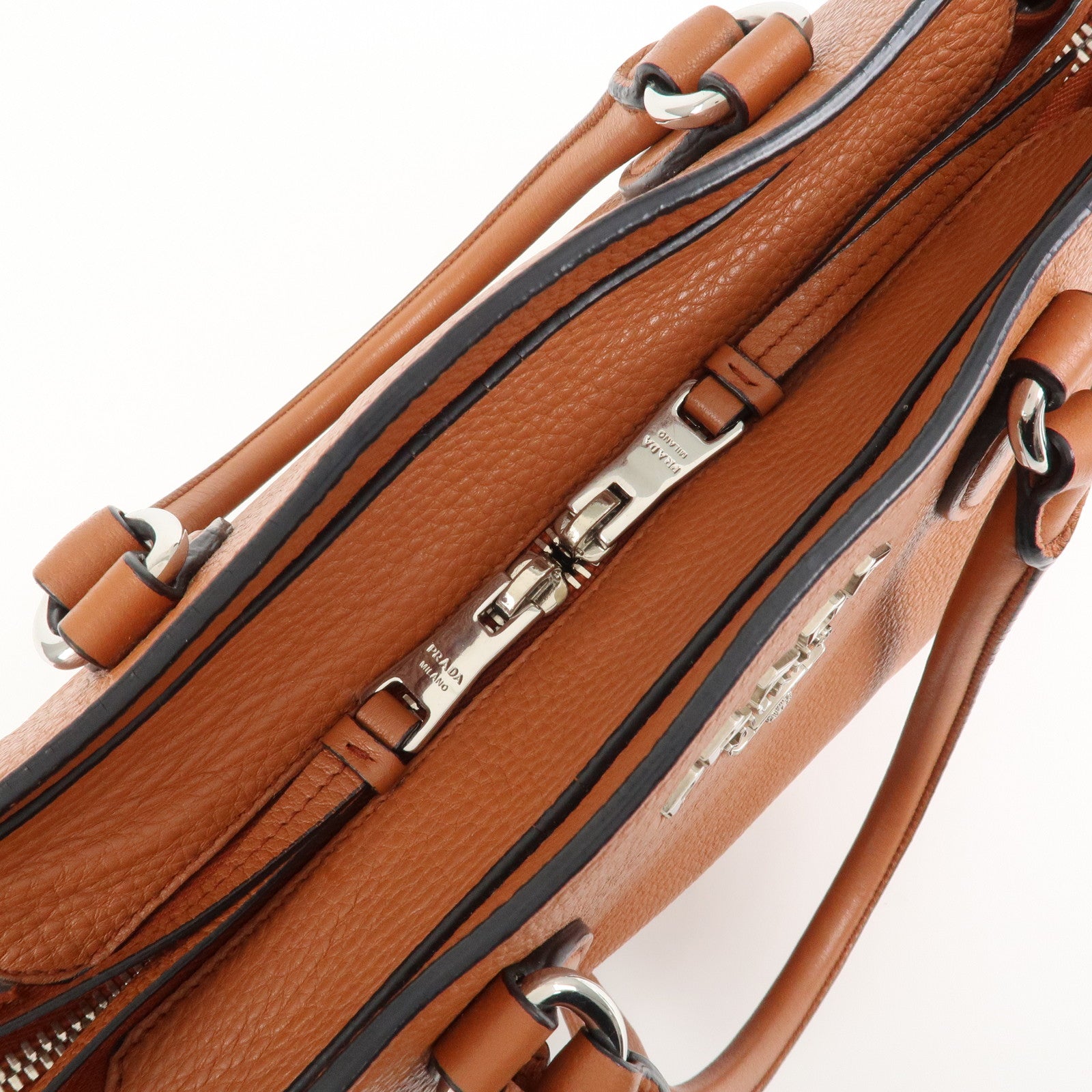 PRADA Logo Leather 2Way Bag Hand Bag Shoulder Bag Brown 1BA205