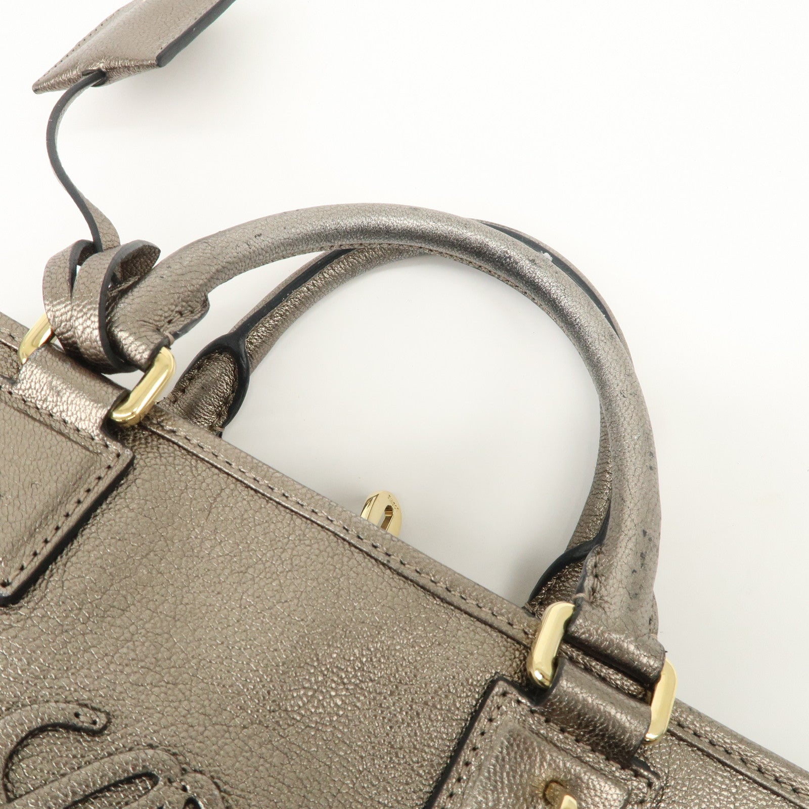 LOEWE Anagram Amazona 28 Leather Hand Bag Gold Used