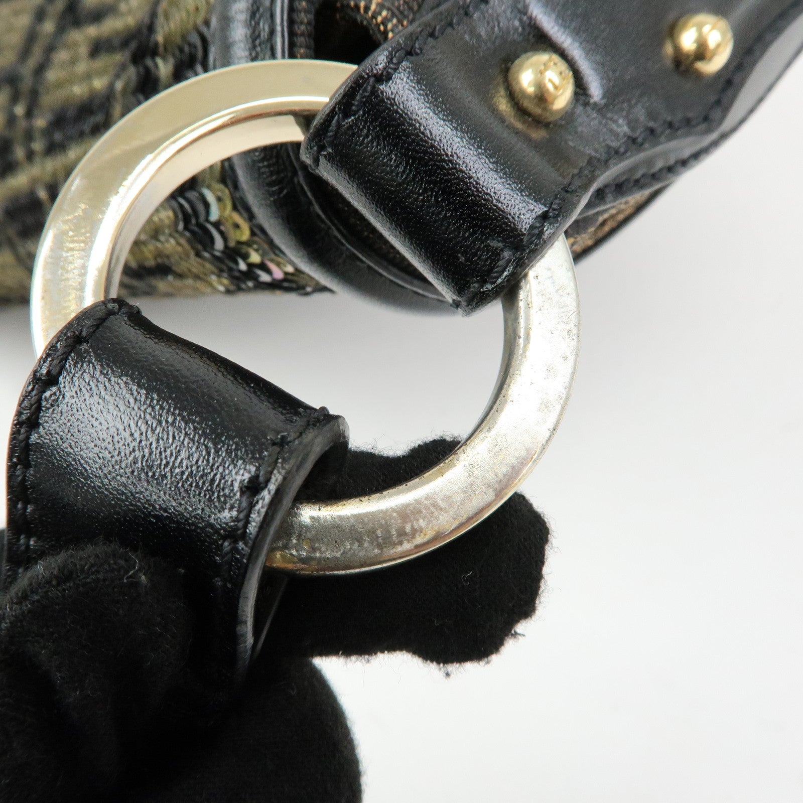 FENDI Zucca Canvas Leather Sequined Shoulder Bag Brown 8BR436