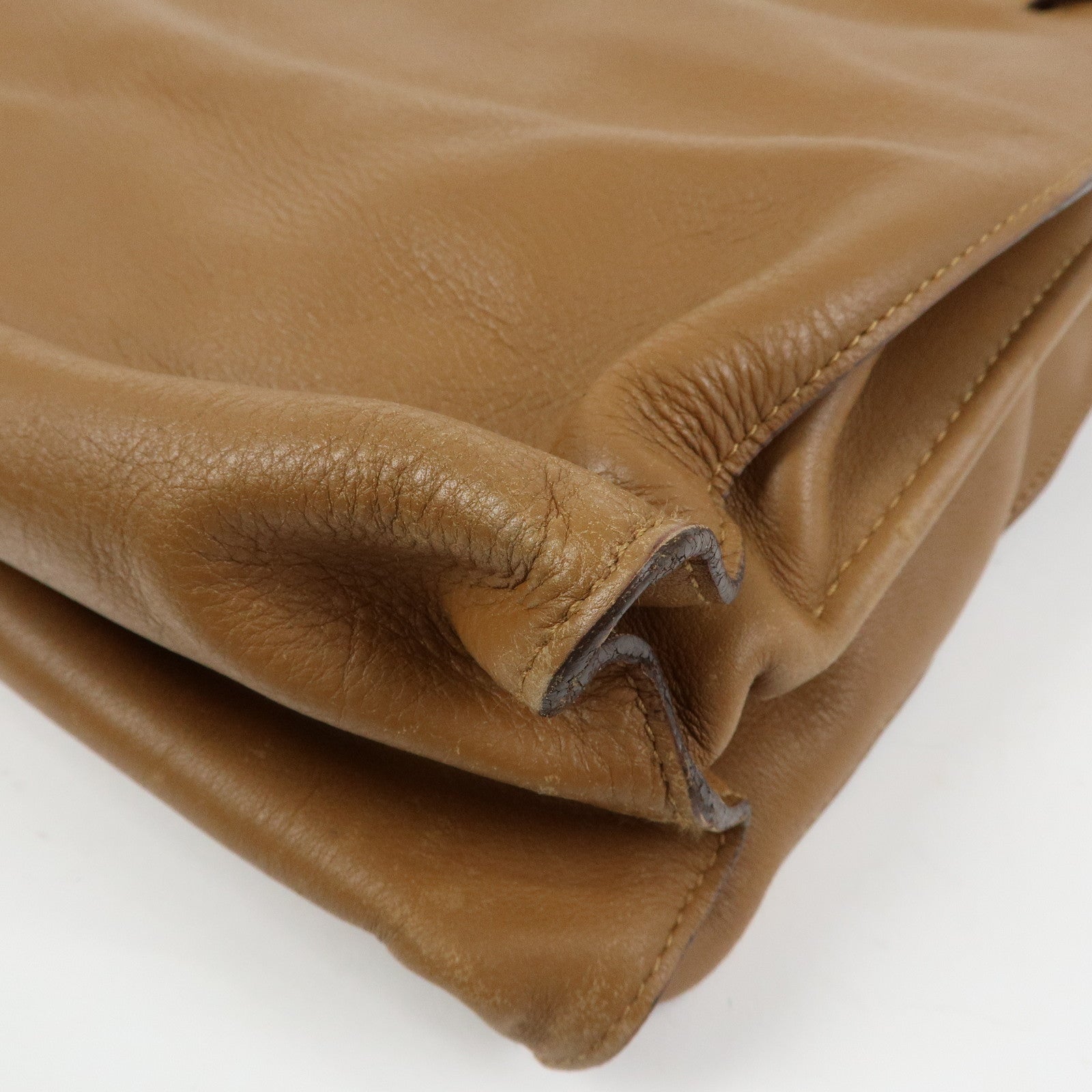 LOEWE Logo Leather Flap Shoulder Bag Pouch Brown