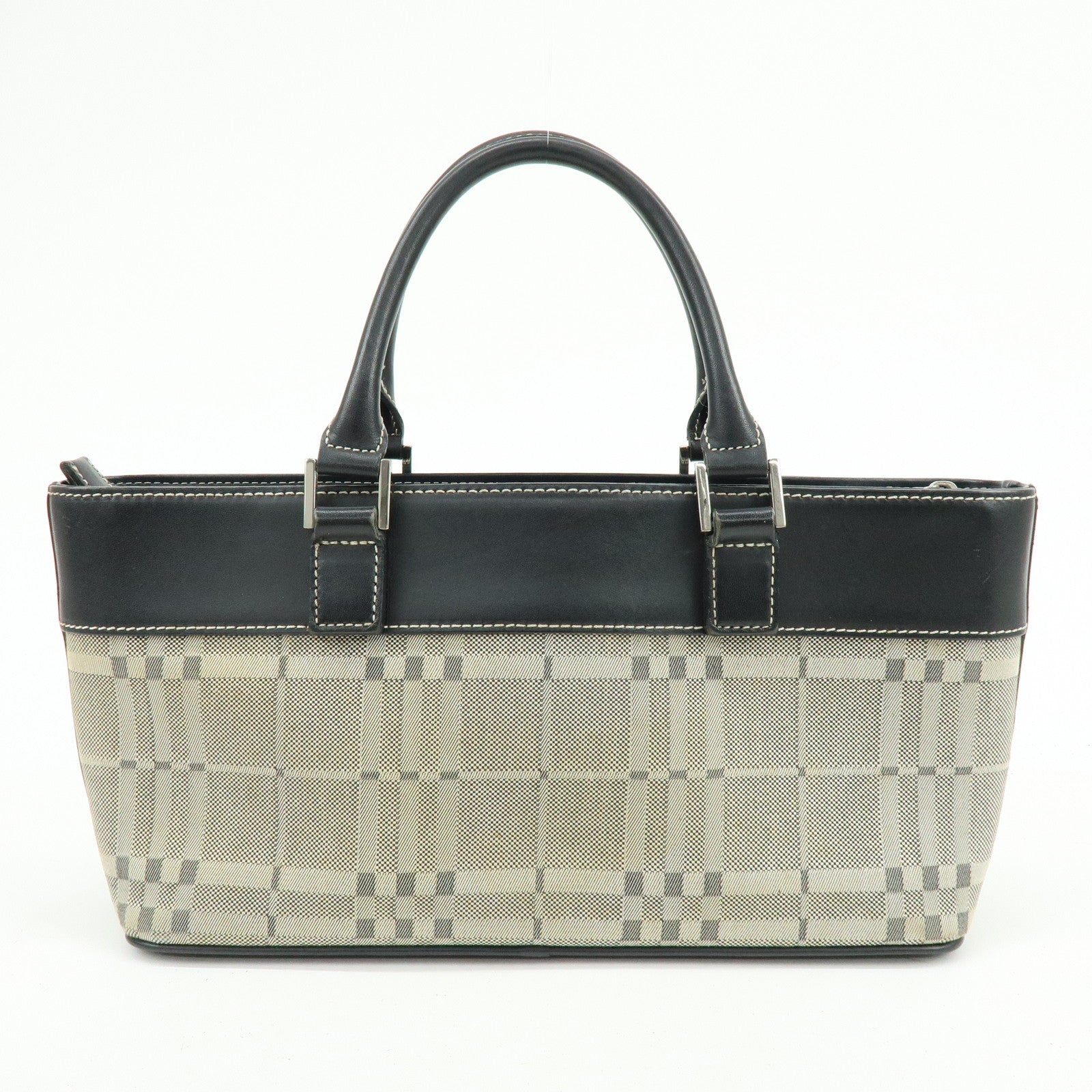 BURBERRY Canvas Leather Hand Bag Tote Bag Black