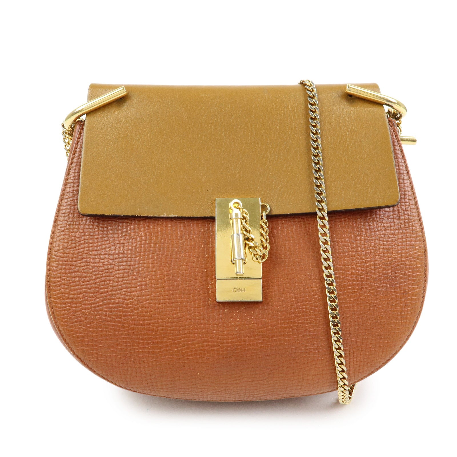 Chloe Drew Leather Chain Shoulder Bag Crossbody Bag Brown Gold