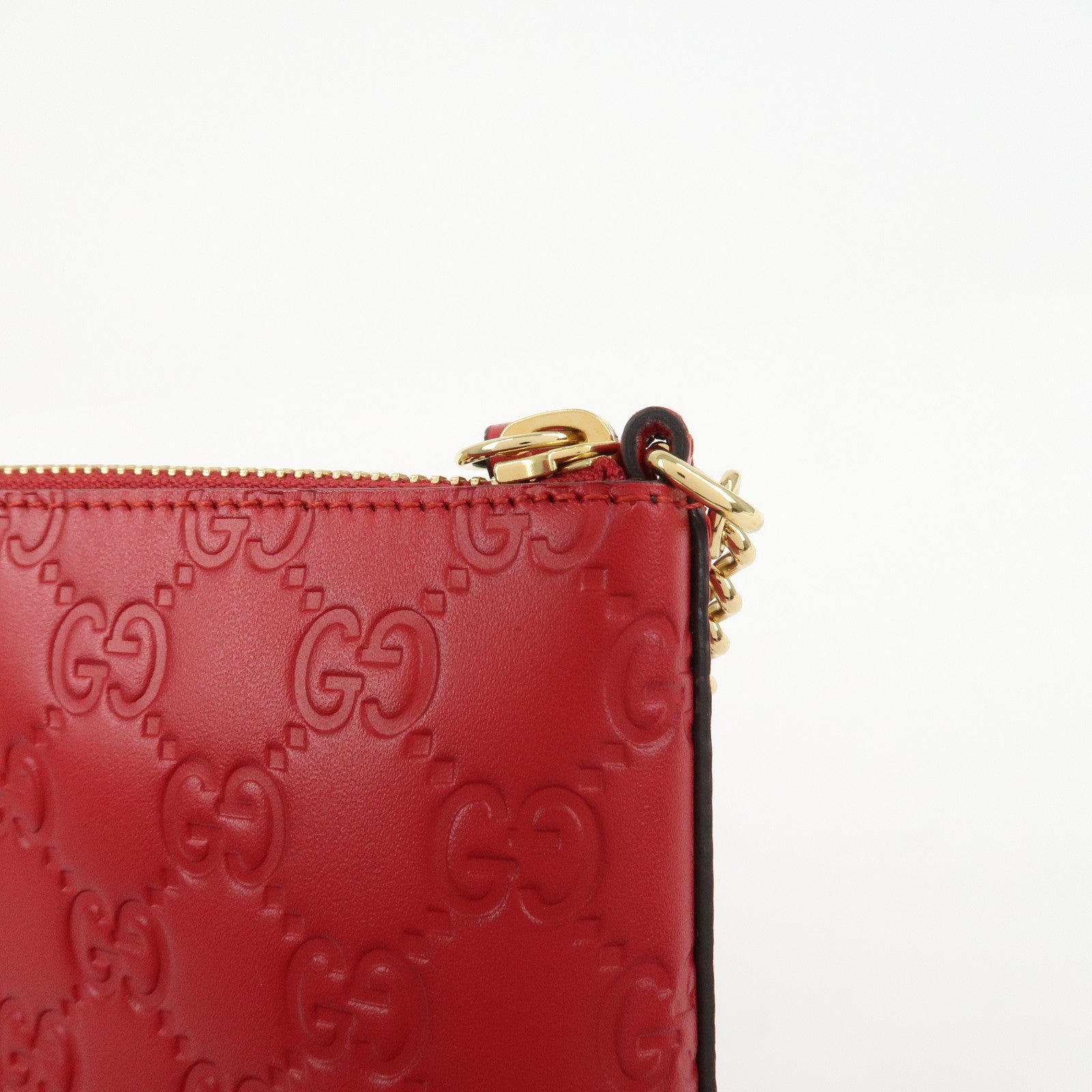 GUCCI Guccissima Leather Chain Shoulder Bag Pouch Red 428449