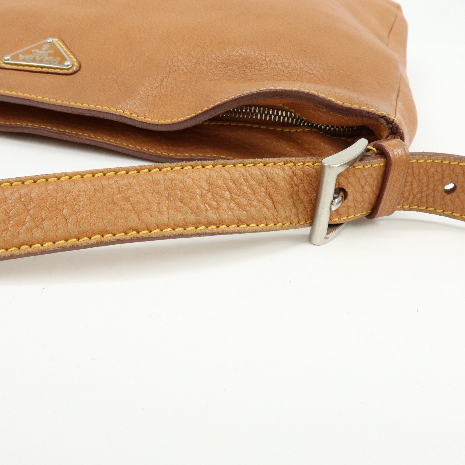 PRADA Triangle Logo Calf Leather Shoulder Crossbody Bag Brown