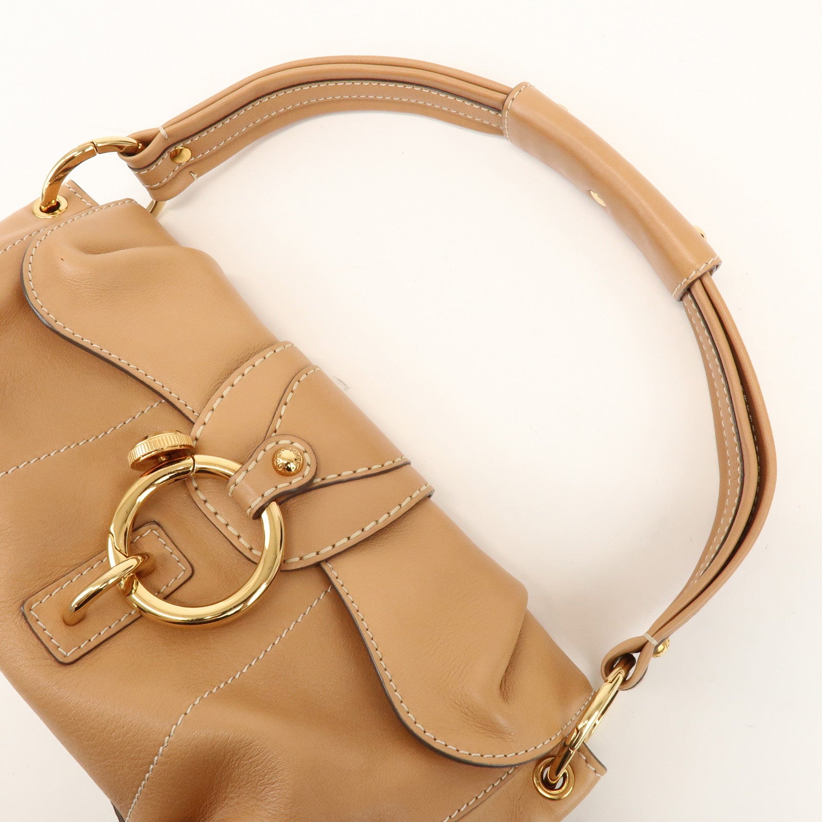 TOD'S Leather Hand Bag Shoulder Bag Circle Lock Light Brown