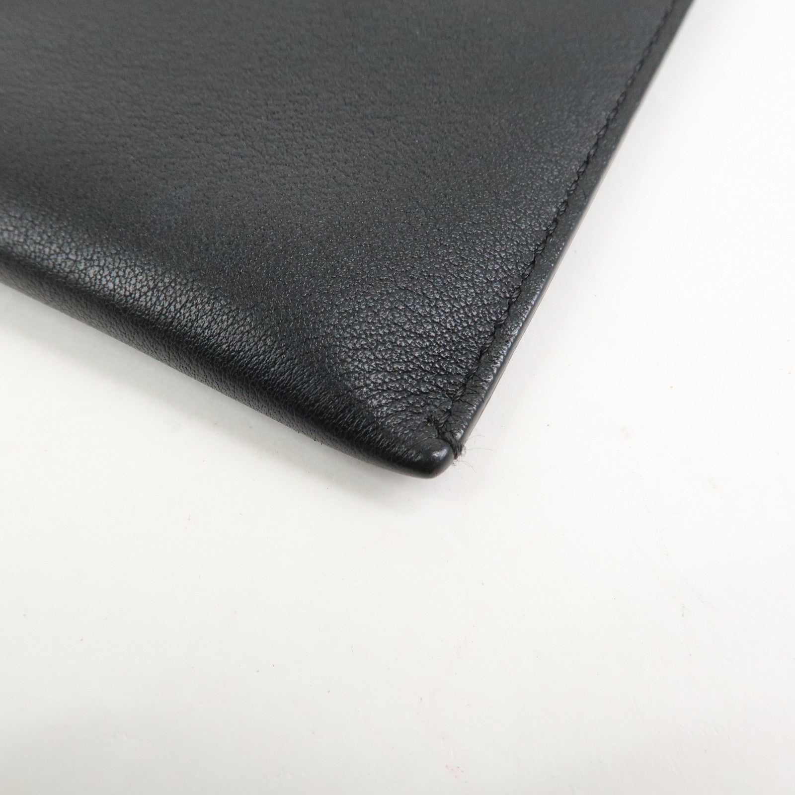 FENDI Leather Wool Apple Motif Clutch Bag Pouch Black 8M0363