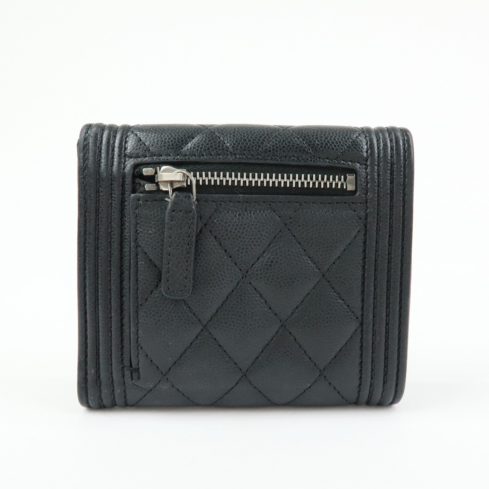 CHANEL BOY CHANEL Matelasse Caviarskin Compact Wallet Black A80734