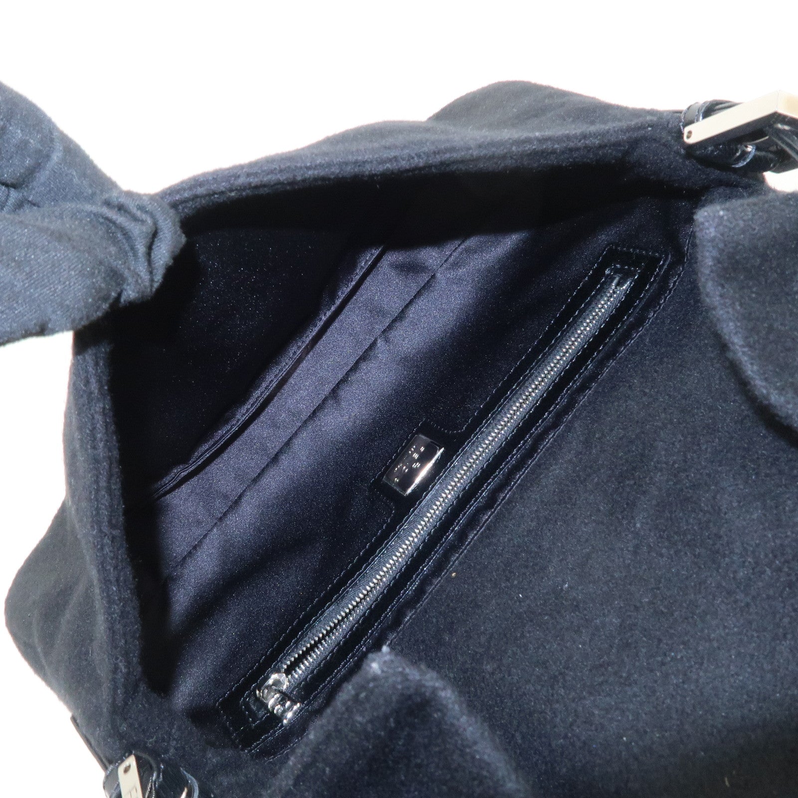 FENDI Mamma Baguette Wool Leather Shoulder Bag Hand Bag Black 26424