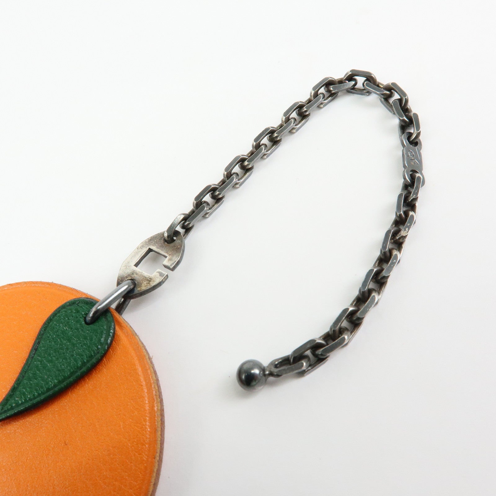 HERMES Leather Bag Charm Key Charm Key Holder Orange Green