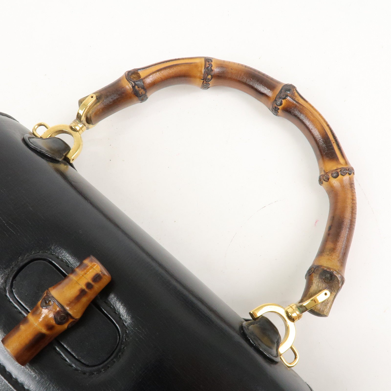 GUCCI Bamboo Logo Leather 2WAY Bag Hand Bag Black 000 2046