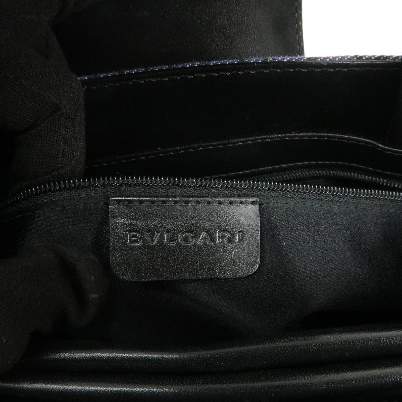 BVLGARI Logo Mania Denim Leather Shoulder Bag Hand Bag Blue Black
