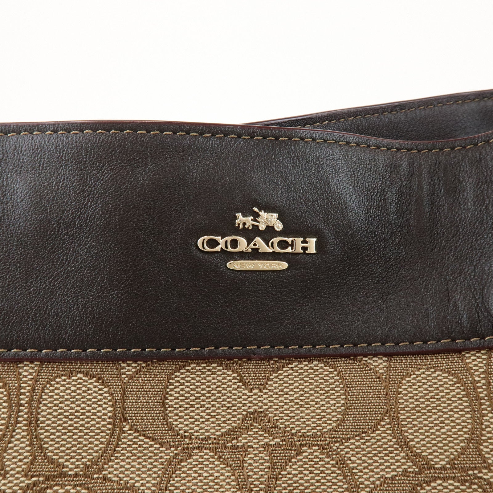 COACH Signature Logo Canvas Leather Shoulder Bag Hand Bag Brown