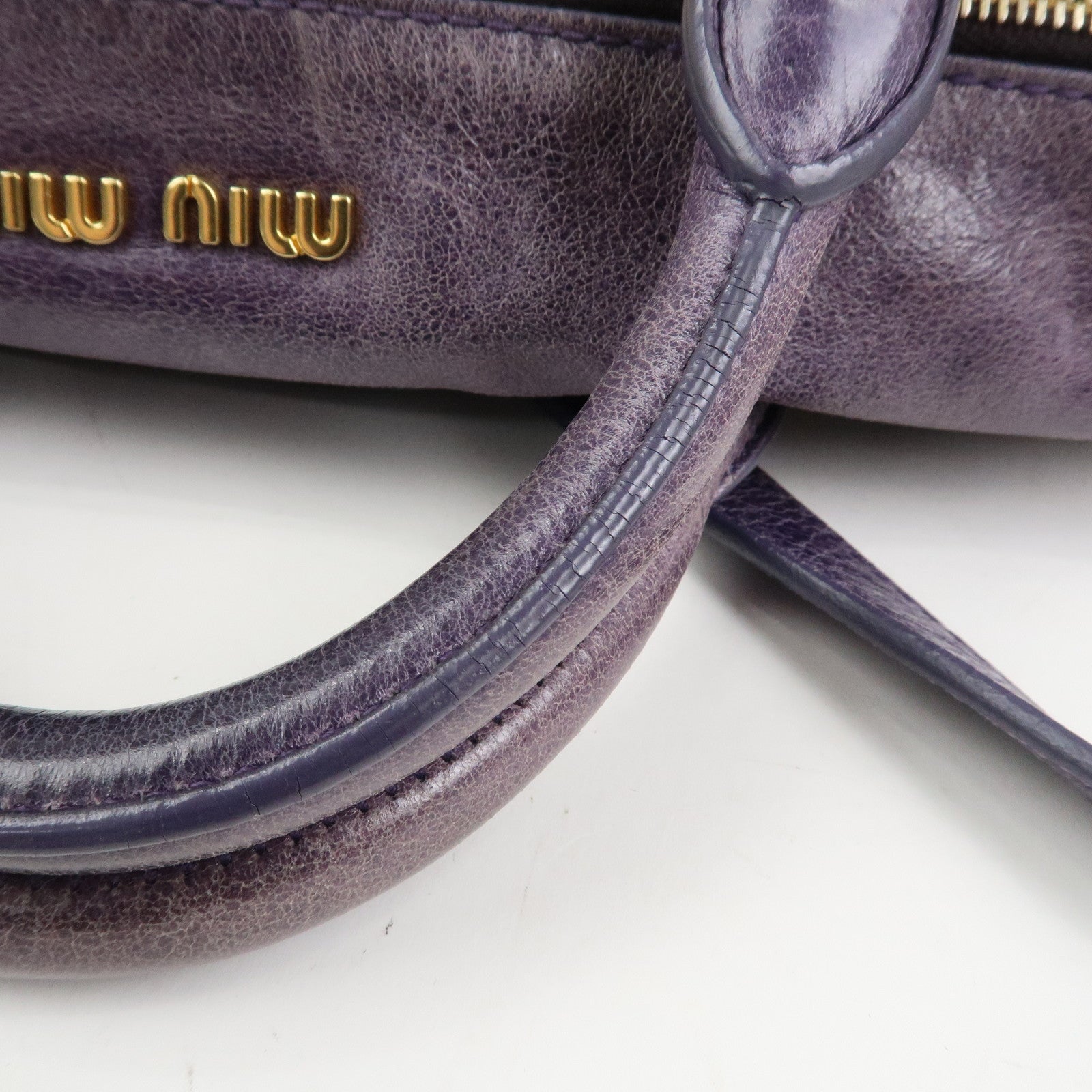 MIU MIU Logo Leather 2Way Bag Hand Bag Shoulder Bag Purple
