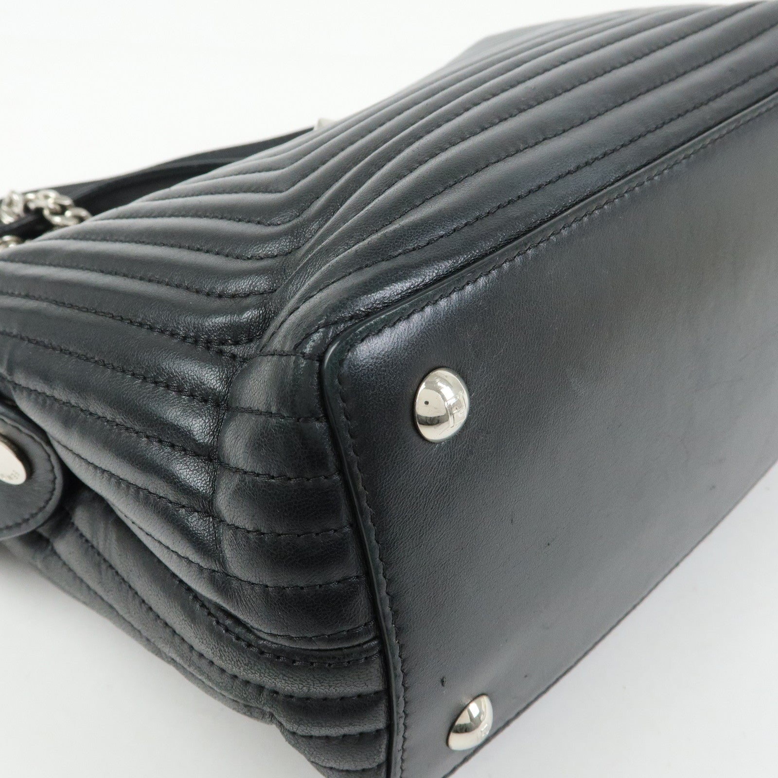 FENDI Dotcom Leather 2Way Bag Hand Bag Shoulder Bag Black 8BN299