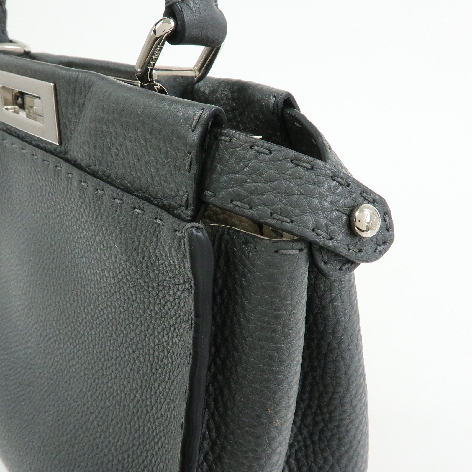 FENDI Peekaboo Selleria Leather 2Way Hand Shoulder Bag Gray 8BN290