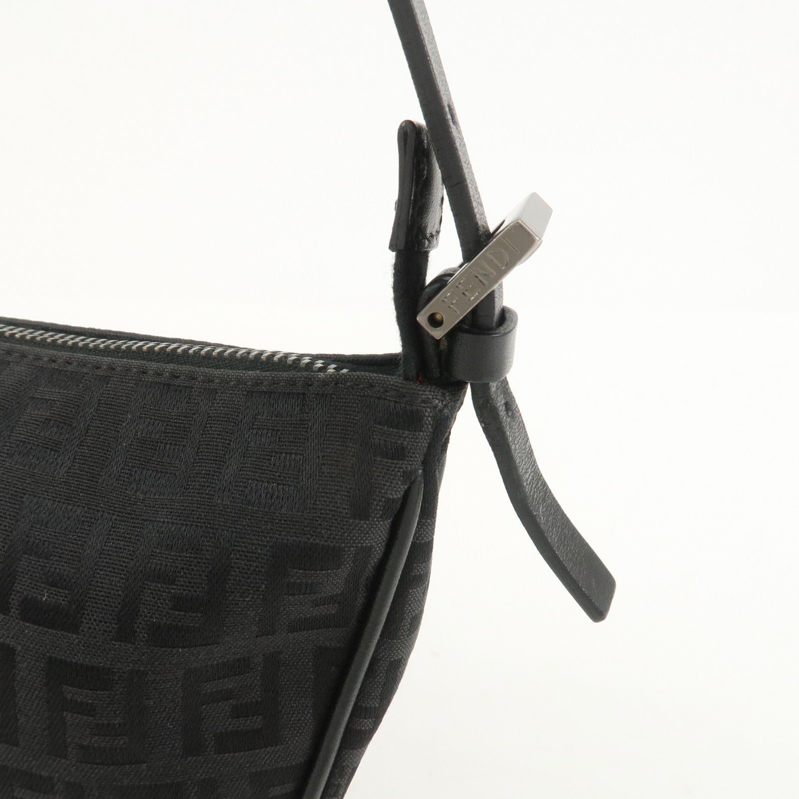FENDI Zucchino Canvas Leather Shoulder Bag Hand Bag Black