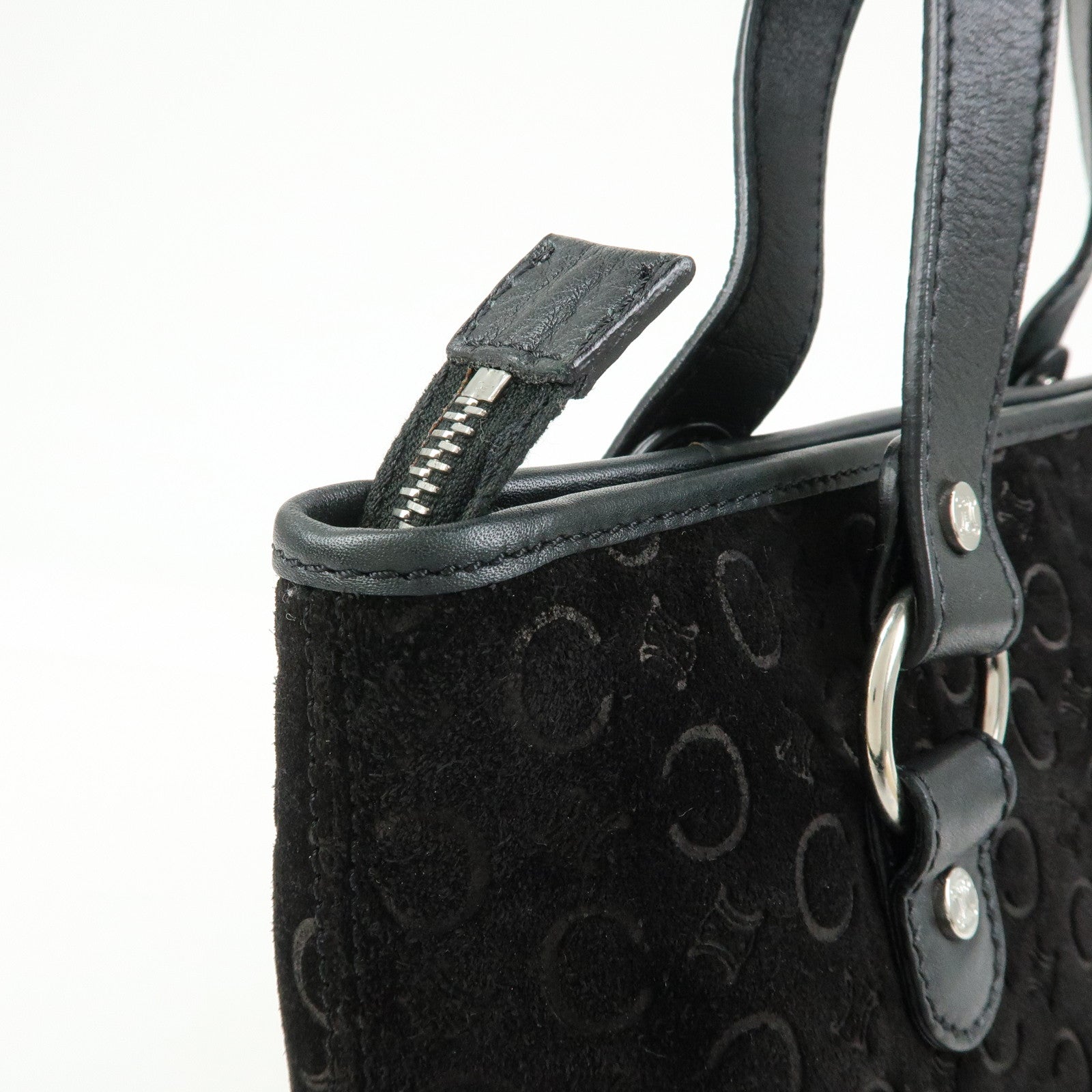 CELINE C Macadam Suede Leather Hand Bag Tote Bag Shoulder Bag Black