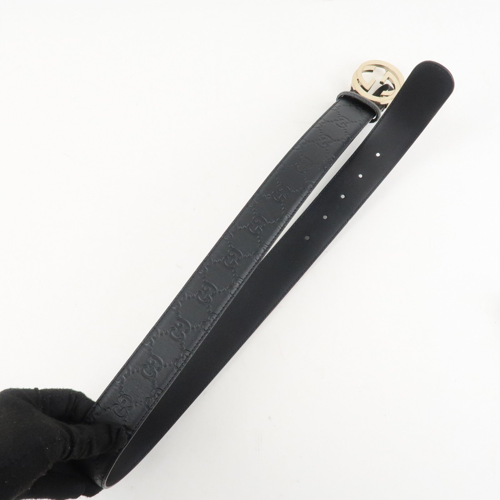 GUCCI Interlocking G Guccissima Leather Belt 80/32 Black 370543 Used