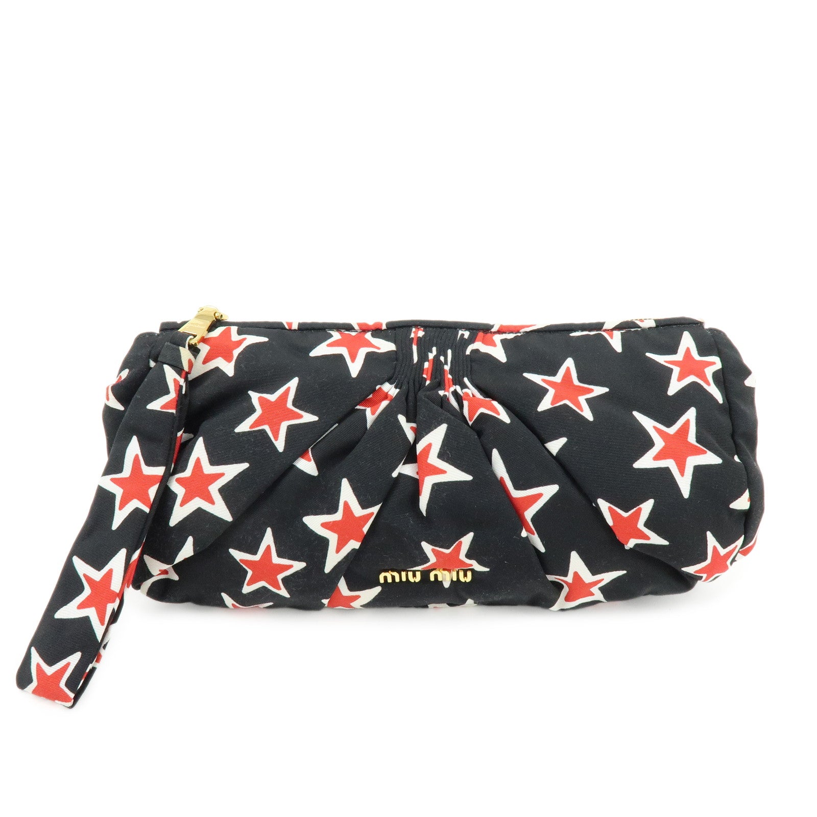 MIU MIU Nylon Clutch Bag Pouch Black Red Star Motif 5NE455