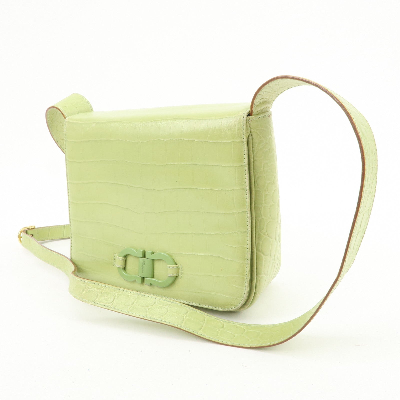 Ferragamo Gancini Embossed Leather Shoulder Bag Light Green