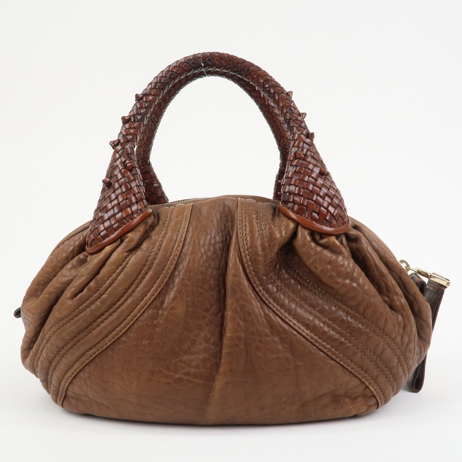 FENDI Logo Leather Mini Spy Bag Hand Bag Brown 8BL078