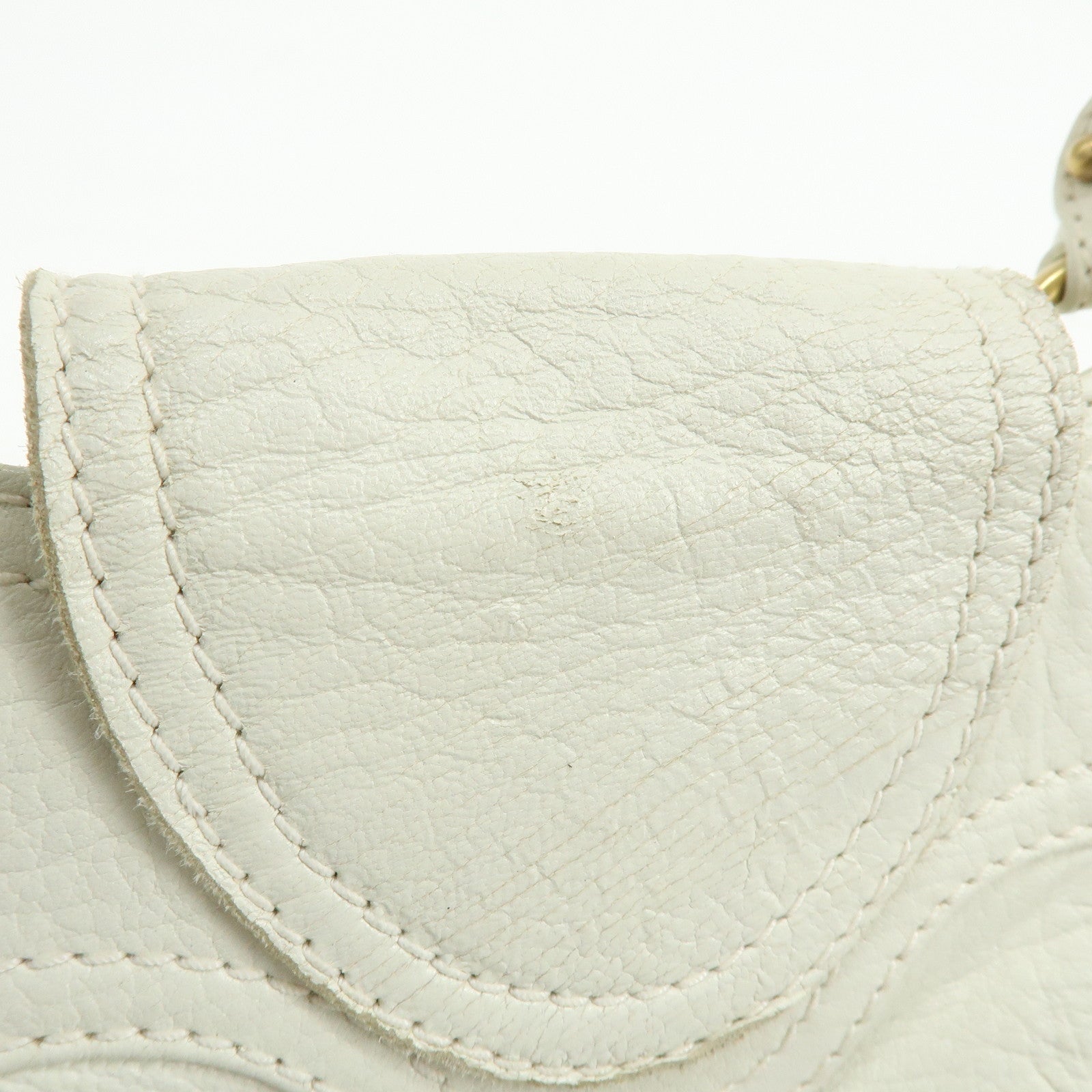Ferragamo Gancini Leather Shoulder Bag Hand Bag White