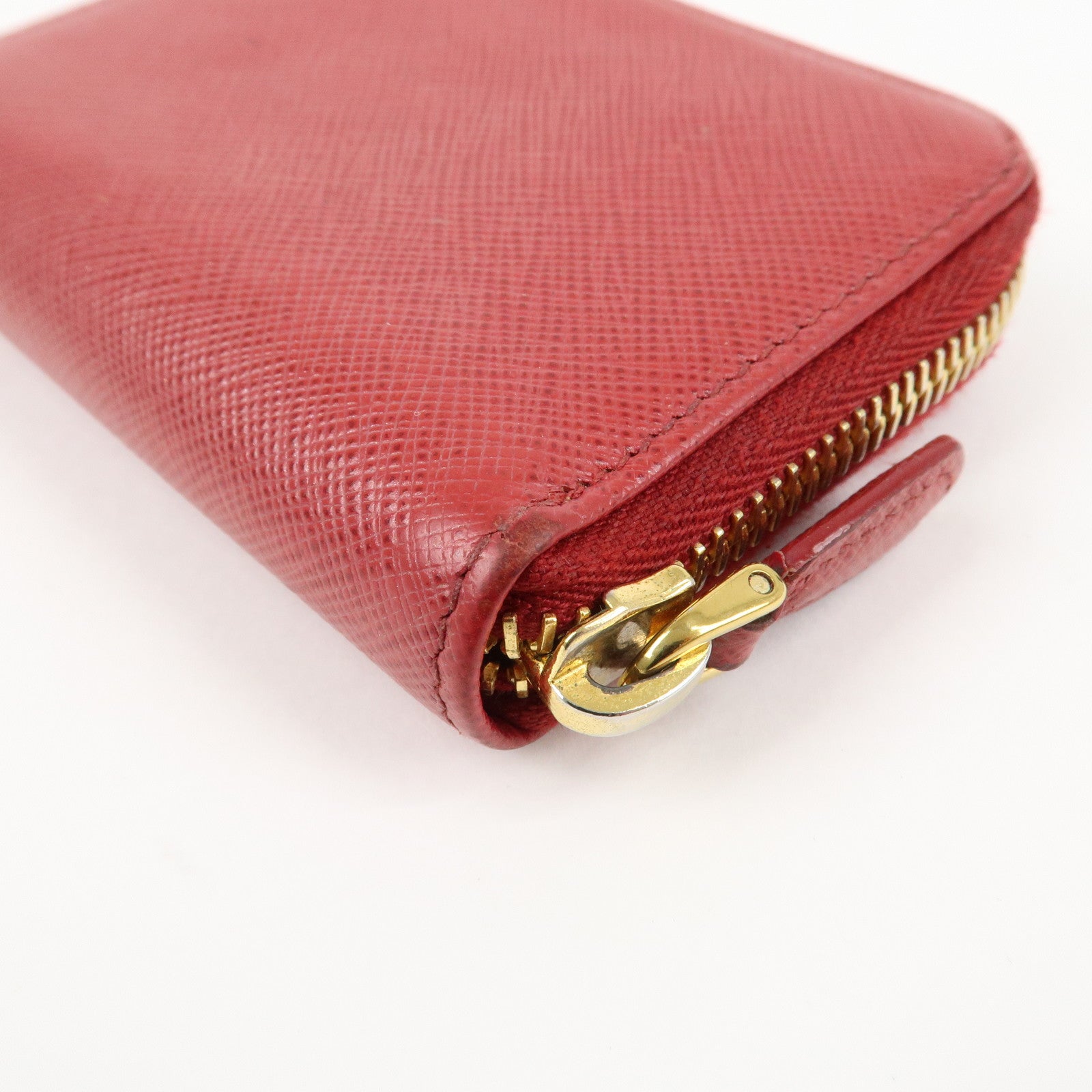 PRADA Triangle Logo Round Zippy Coin Case Red 1MO268 Used