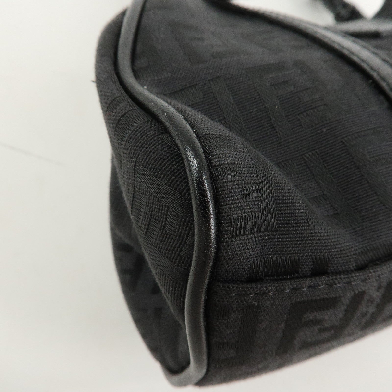 FENDI Zucchino Canvas Leather Hand Bag Shoulder Bag Black 8BR437