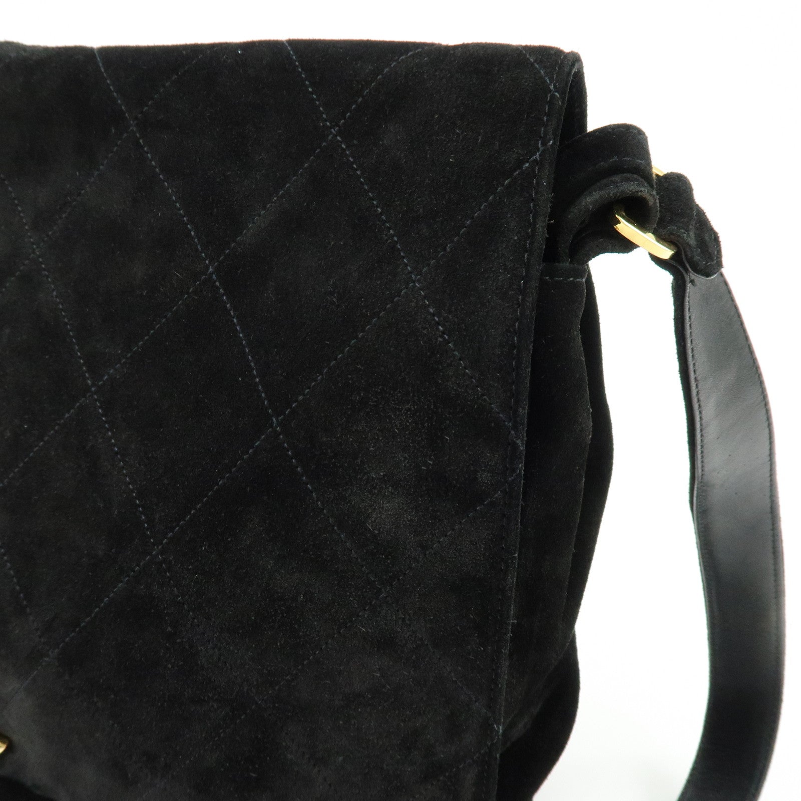CHANEL Matelasse COCO Mark Suede Lamb Skin Shoulder Bag Black