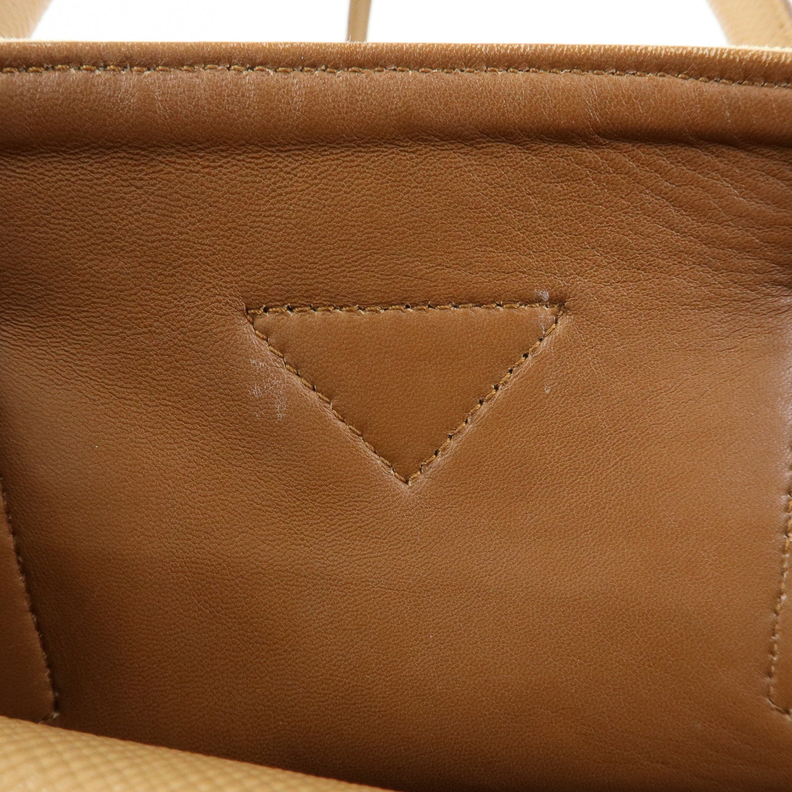 PRADA Triangle Logo Canvas Leather Tote Bag Beige Brown B2756T