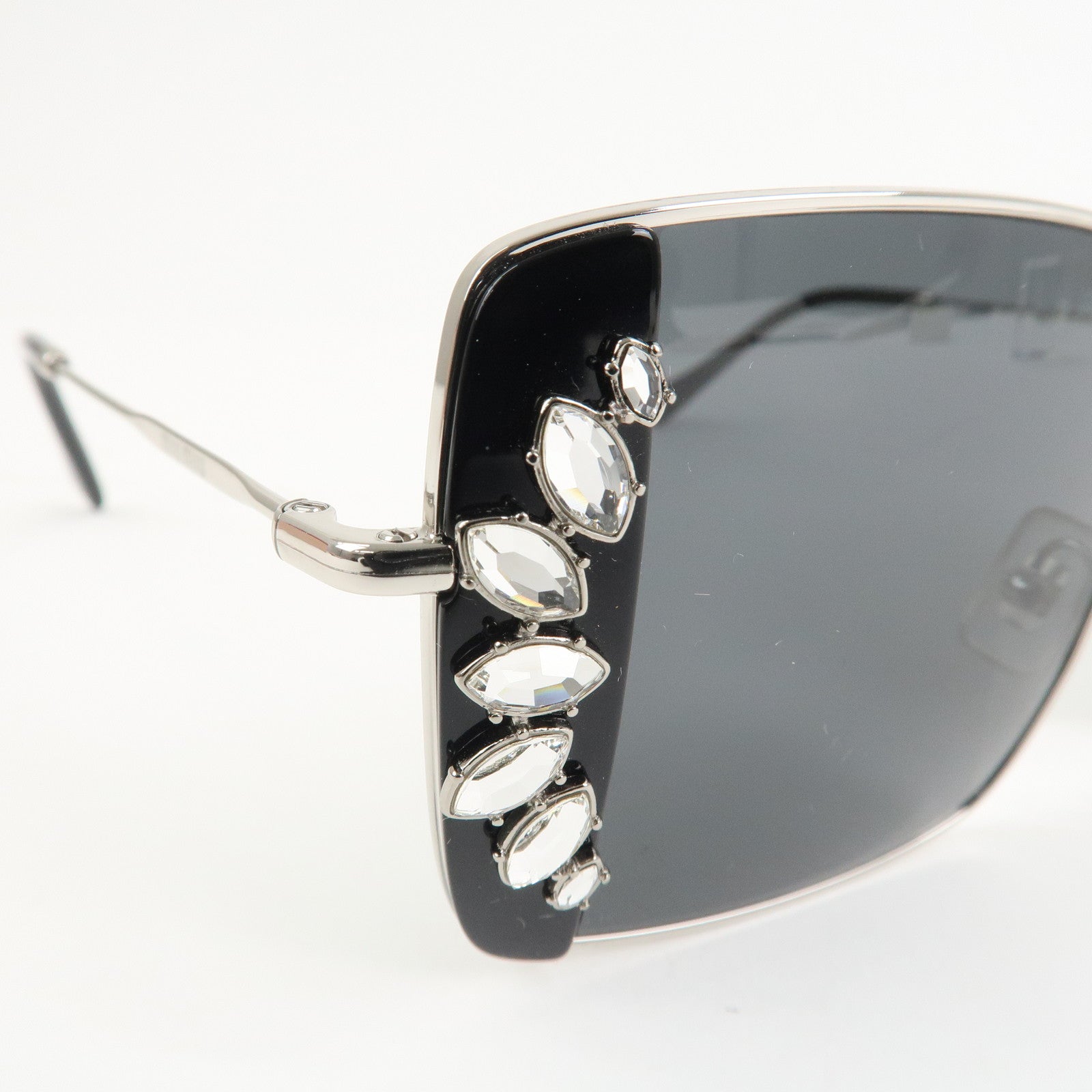 MIU MIU Metal Rhine Stone Sunglasses Black Silver 01E-580 46□19