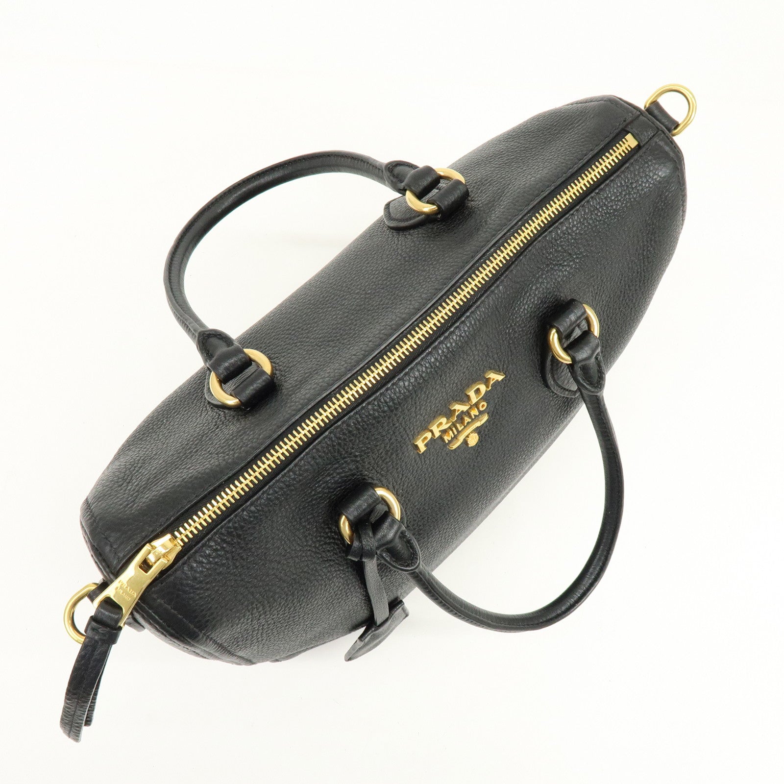 PRADA Leather 2Way Bag Hand Bag Shoulder Bag Black 1BB023