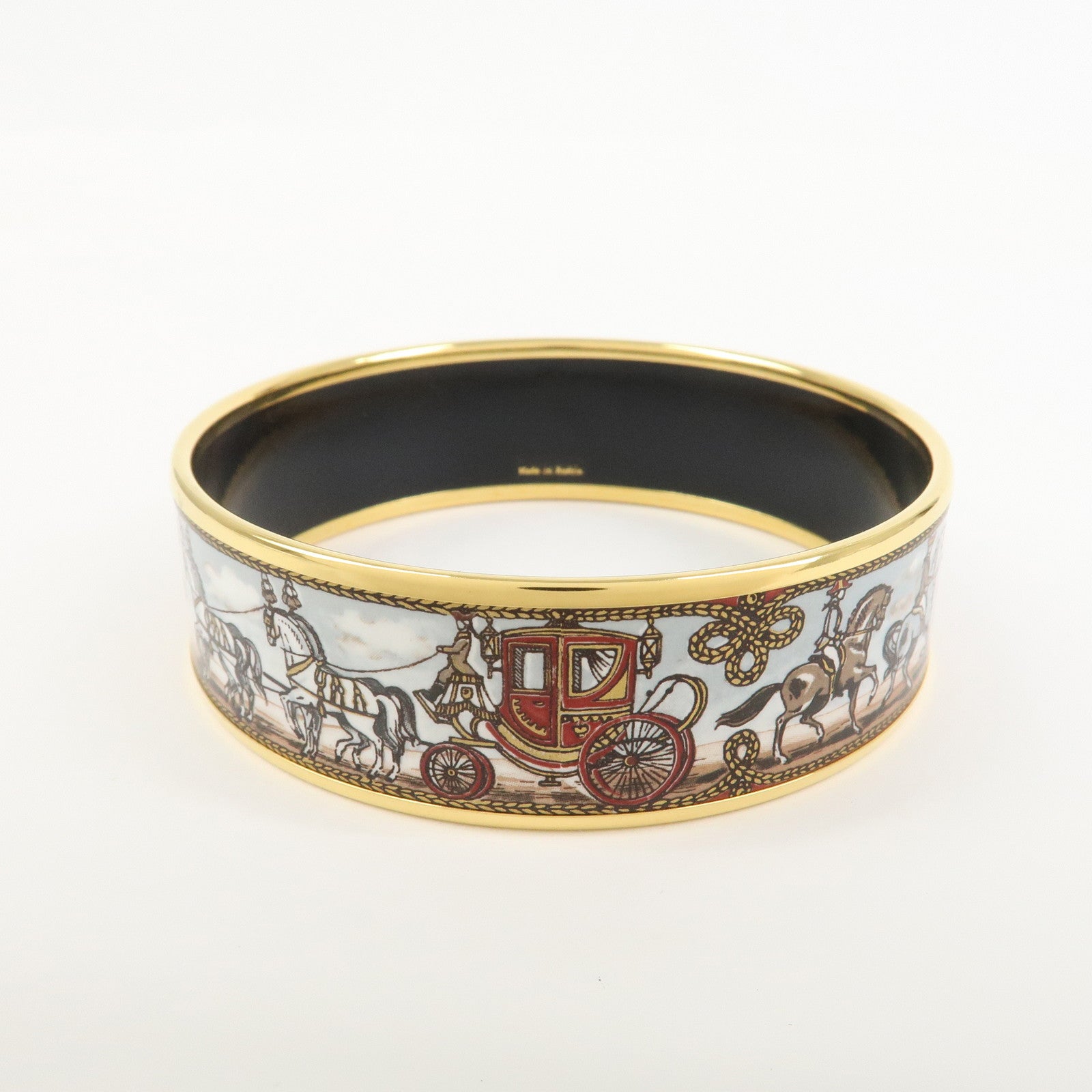 HERMES Email GM Bangle Plated Bracelet Gold Brown