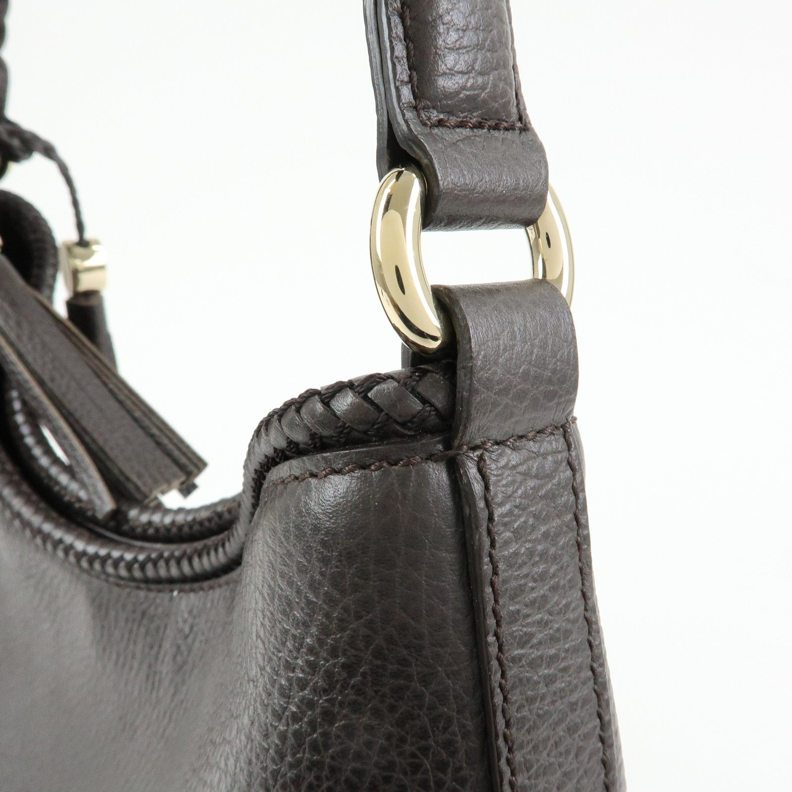 GUCCI Leather Tassel Shoulder Bag Hand Bag Dark Brown 336659