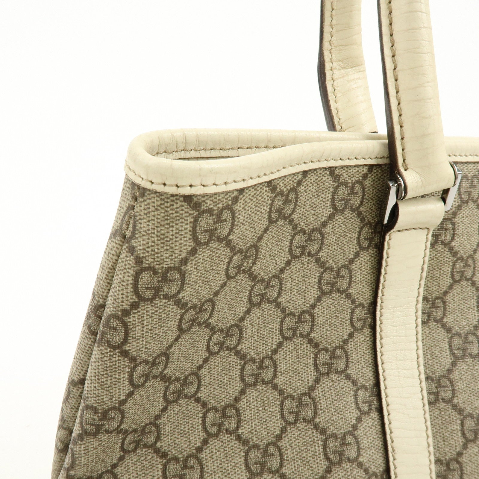 GUCCI GG Canvas Leather Shoulder Bag Tote Bag Beige White 114595