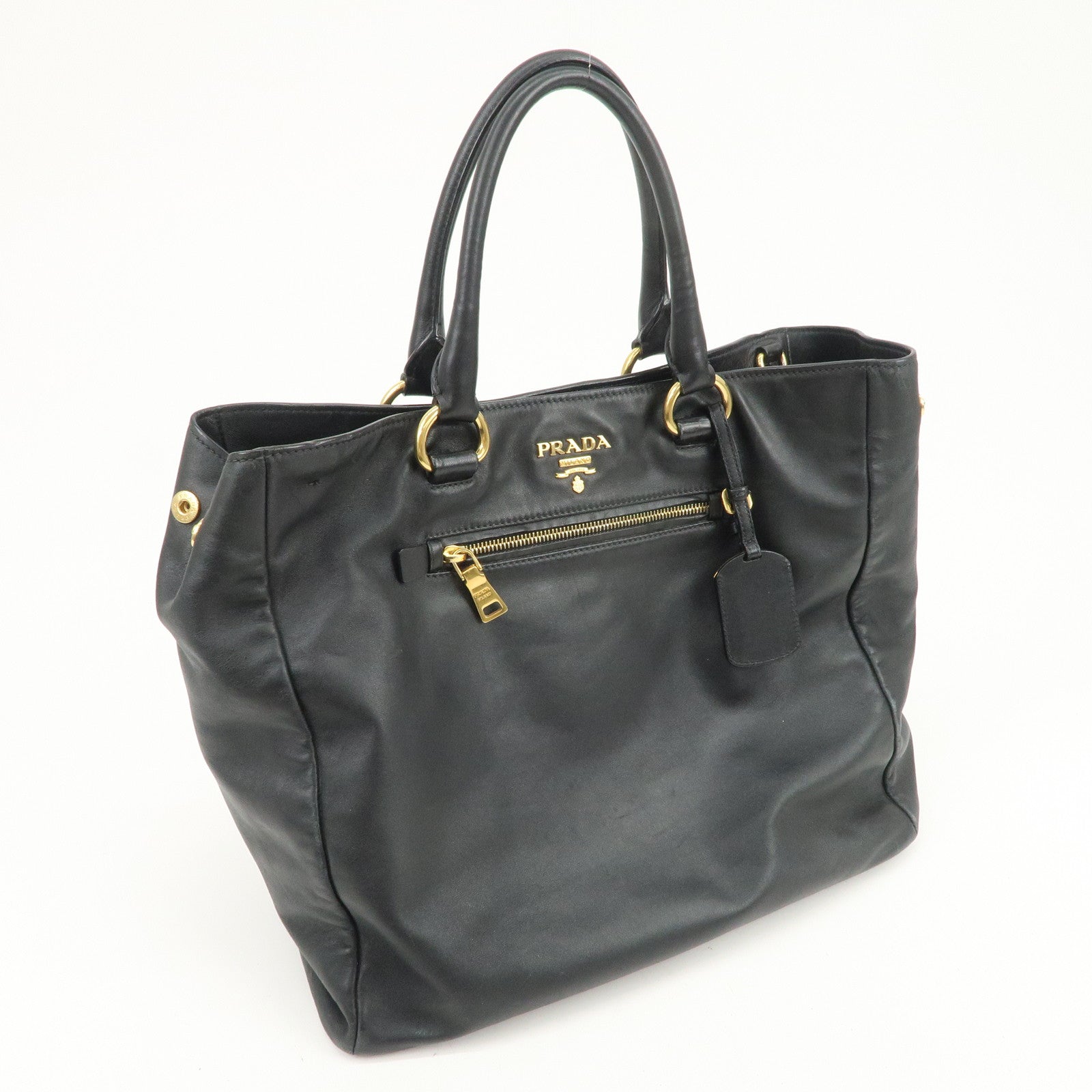 PRADA Logo Leather 2Way Hand Bag Tote Bag Shoulder Bag Black BN2151