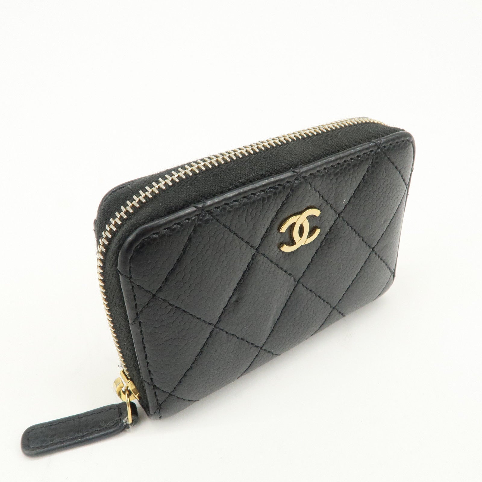 CHANEL Matelasse Caviarskin Classic Zippy Coin Case Black AP0216