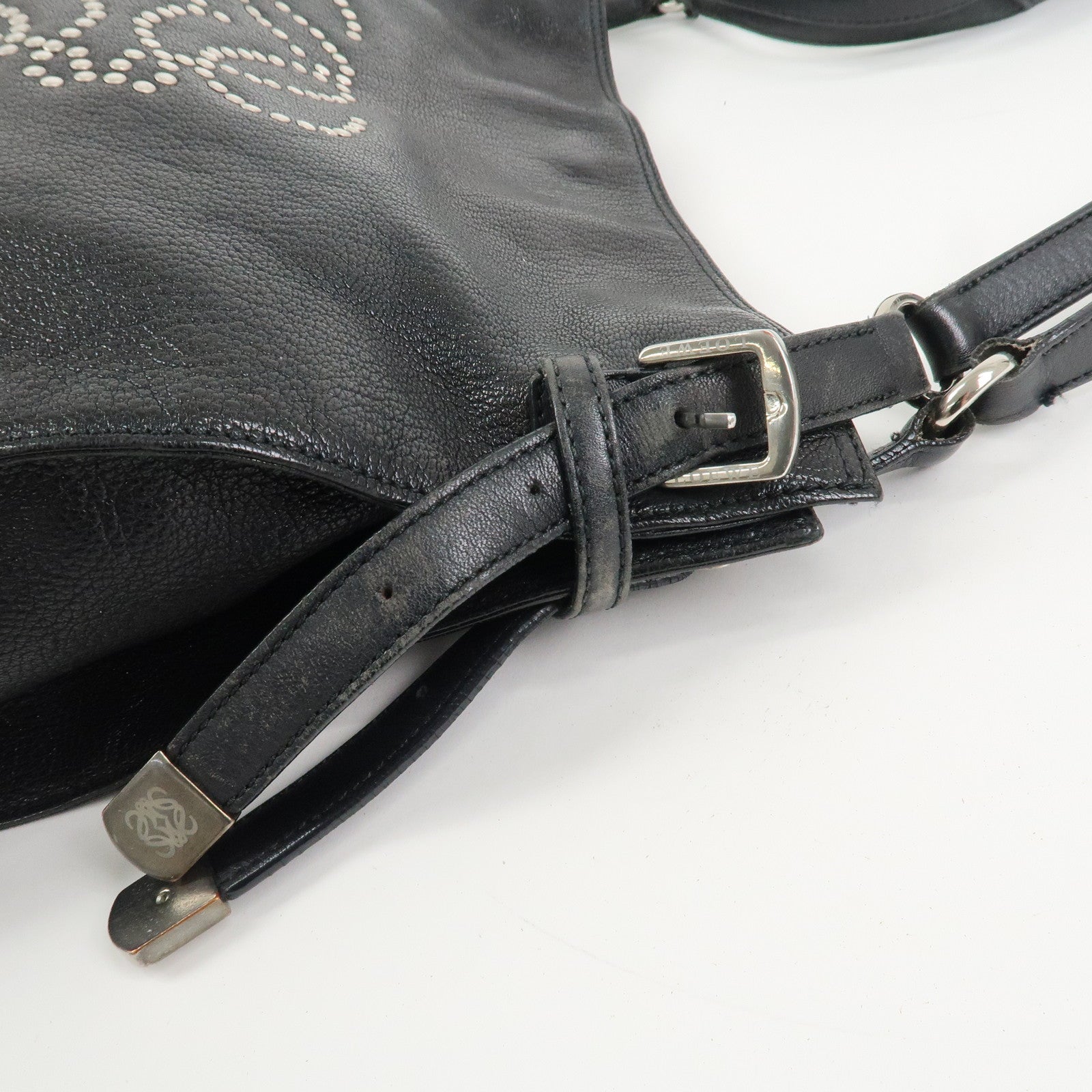 LOEWE Anagram Studs Logo Leather Shoulder Bag Crossbody Bag Black
