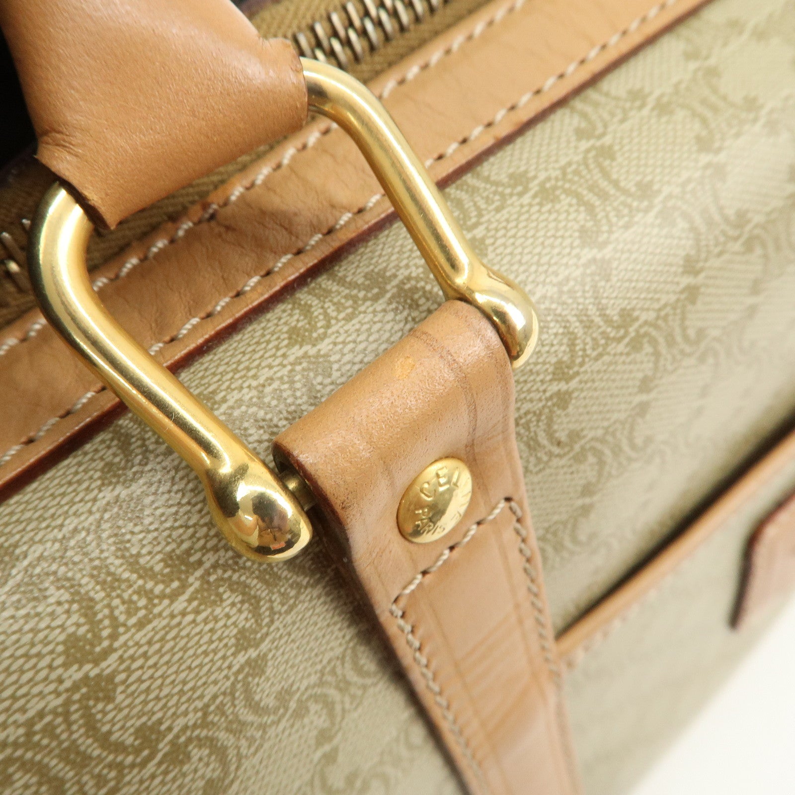 CELINE Macadam Logo PVC Boston Bag Hand Bag Beige