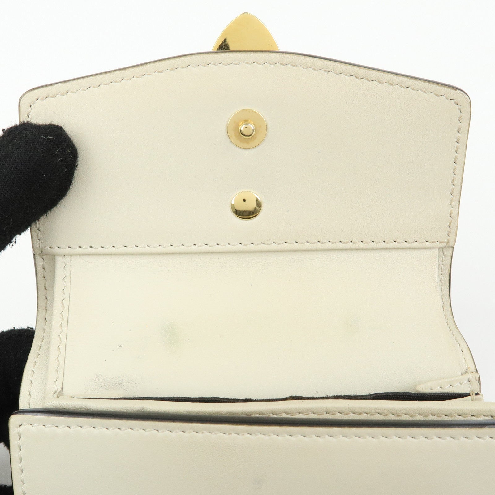 GUCCI Sherry Silvie Leather Tri-fold Compact Wallet Ivory 476081