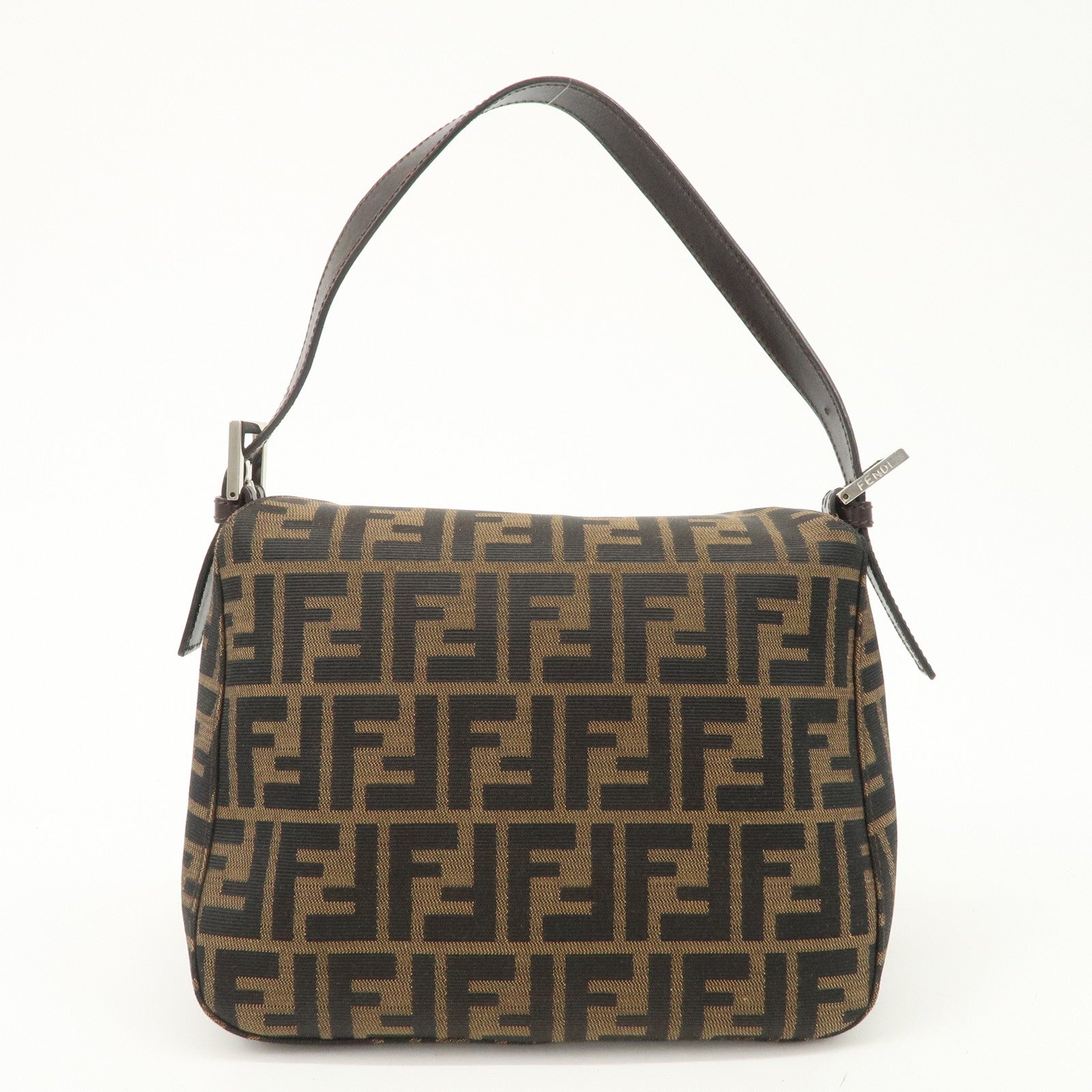 FENDI Zucca Canvas Leather Shoulder Bag Hand Bag Brown Black 26426 Used