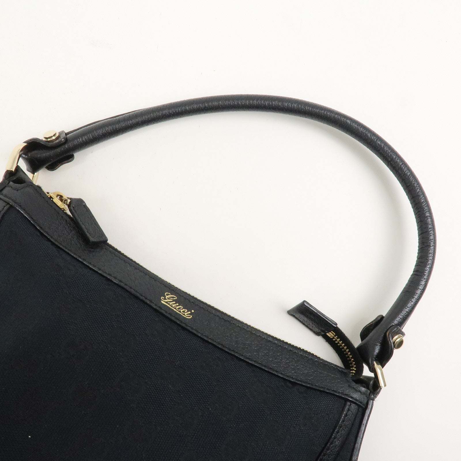 GUCCI GG Canvas Leather Shoulder Bag Hand Bag Black 146244