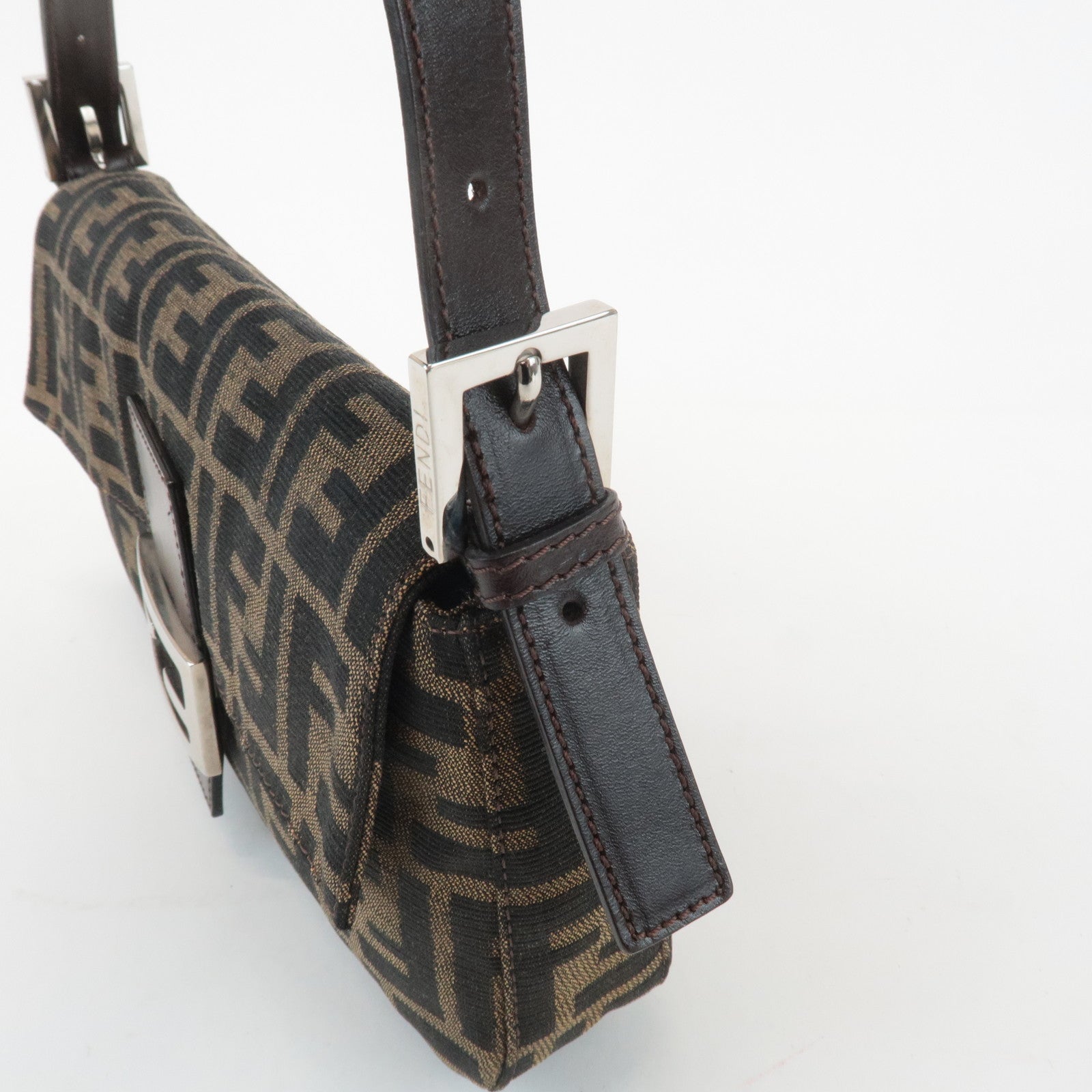 FENDI Zucca Mamma Baguette Canvas Shoulder Bag 26424 Brown Black Used