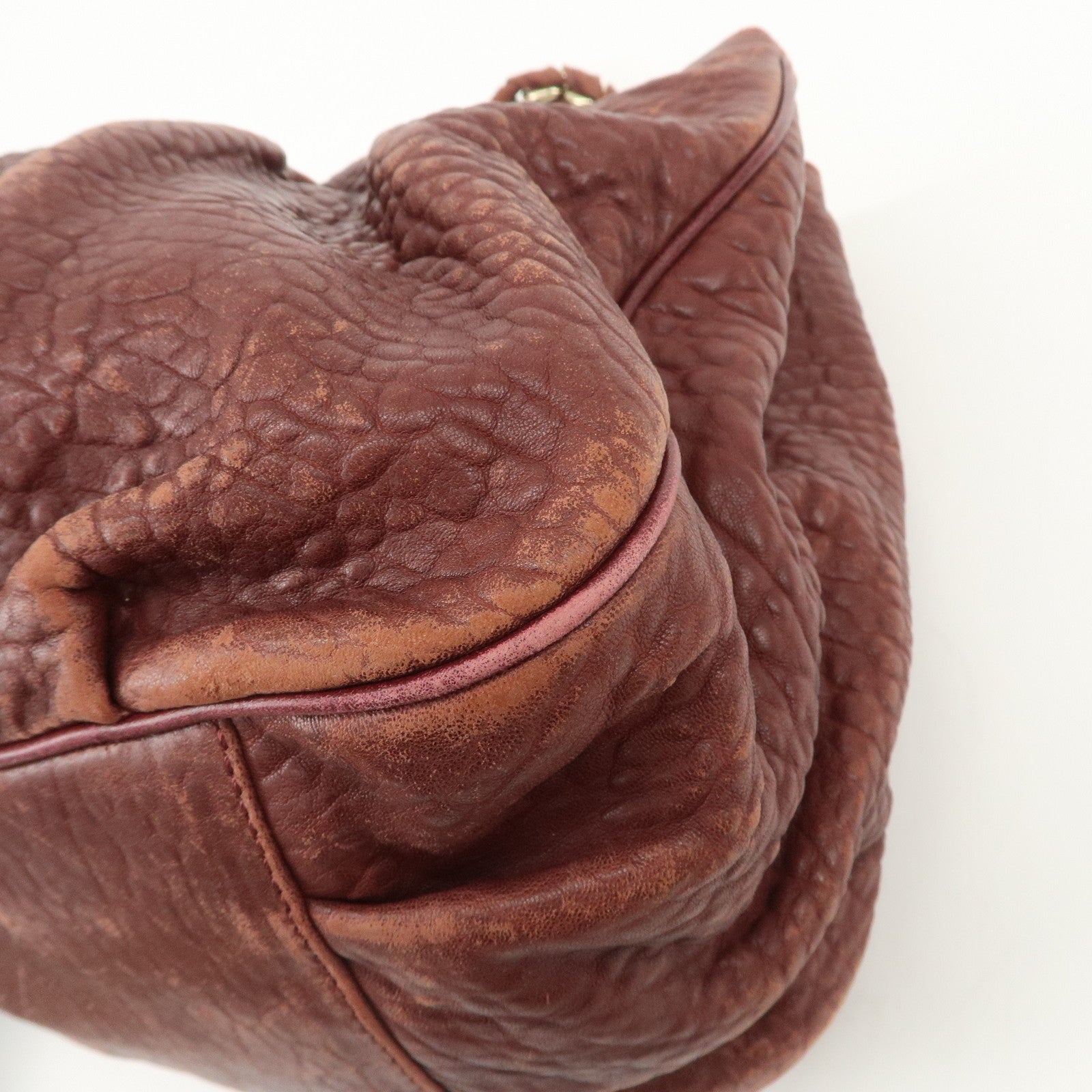 FENDI Mia Logo Leather Chain Tote Bag Shoulder Bag Bordeaux 8BR616