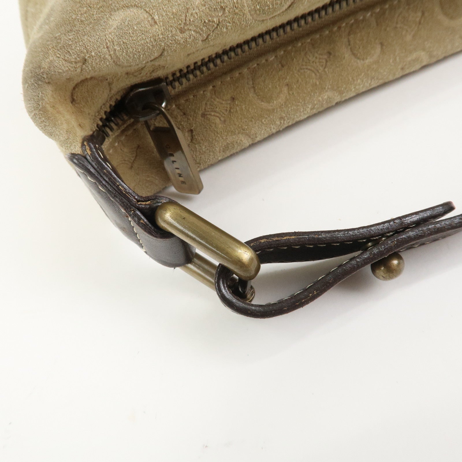CELINE C Macadam Suede Leather Hand Bag Beige