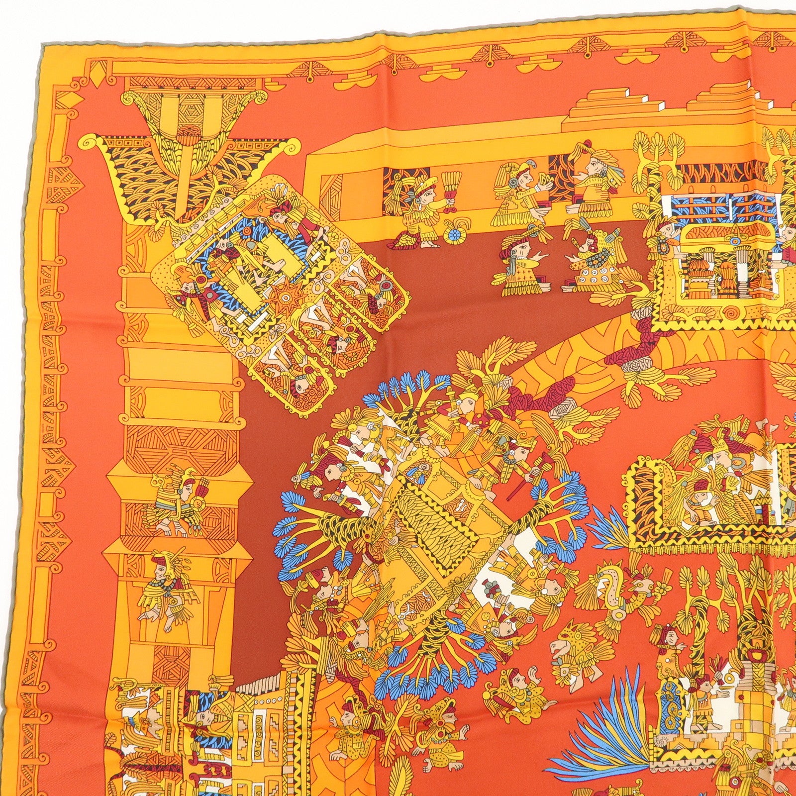 HERMES Carre 90 Silk 100% Scarf ASTRES et SOLEILS Red Orange